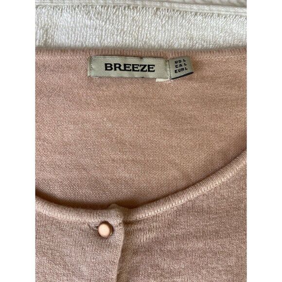 BREEZE pink coral button up cardigan sweater long sleeve women's size L - Picture 5 of 7